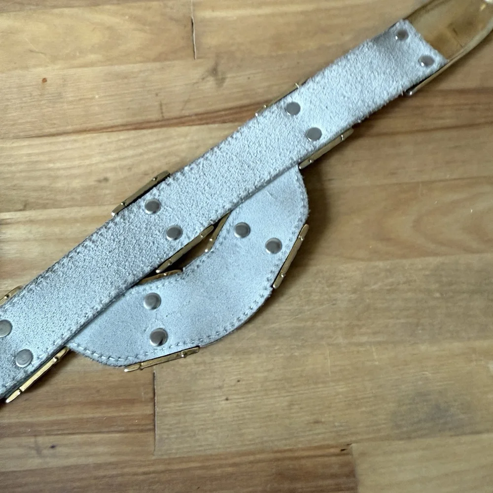 Gail Labelle Belt Leather White Gold‎ Size Medium Statement Hip Unique Medieval